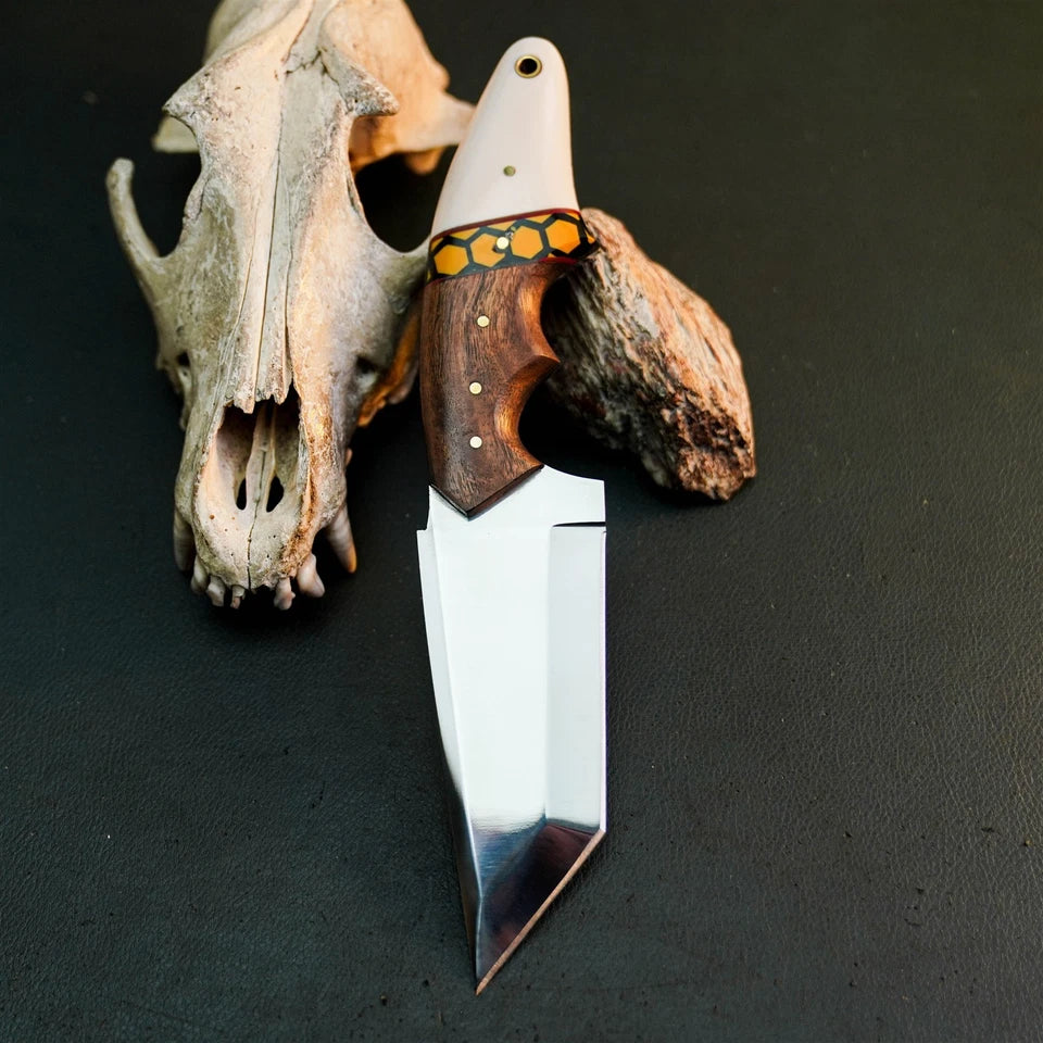 8.9" Handmade Stainless Steel Hunting Knife – Full Tang Wood Handle &amp; Sheath