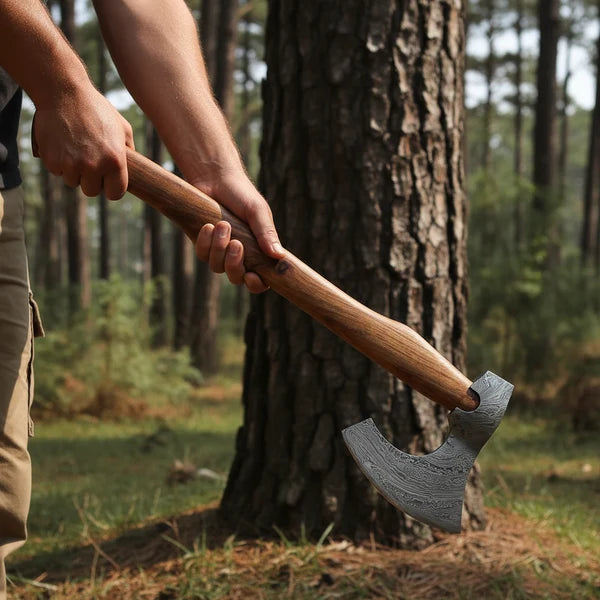 Hand Forged Damascus Viking Bearded Axe with Rosewood Handle