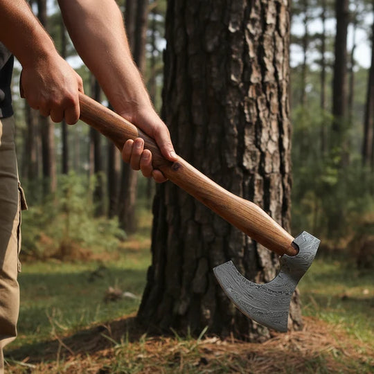 Hand Forged Damascus Viking Bearded Axe with Rosewood Handle