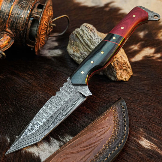 8.7" Handmade Damascus Knife – Full Tang Hybrid Handle &amp; Sheath