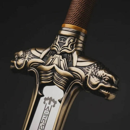 Handcrafted Barbarian Broad Sword with Dragon Guard &amp; Skull Pommel