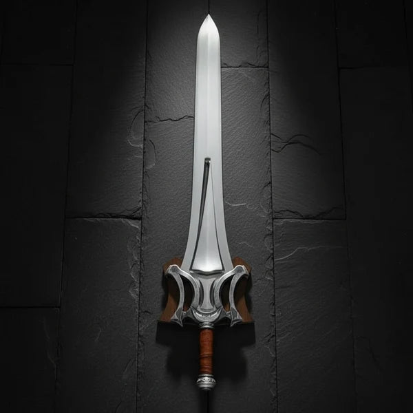 Fantasy Medieval Broad Sword with Ornate Silver Guard &amp; Leather Grip