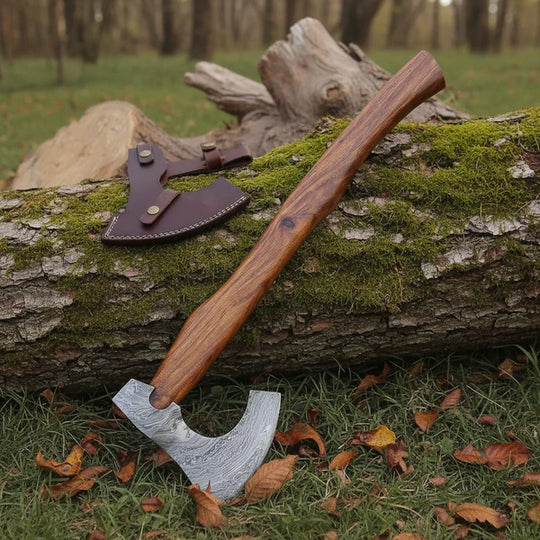 Hand Forged Damascus Viking Bearded Axe with Rosewood Handle
