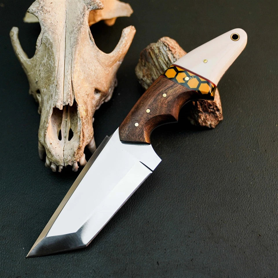 8.9" Handmade Stainless Steel Hunting Knife – Full Tang Wood Handle &amp; Sheath