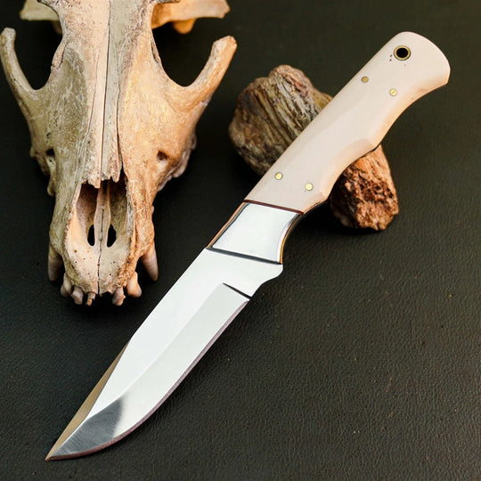 8.7" Handmade Stainless Steel Hunting Knife – Full Tang Resin Handle &amp; Sheath