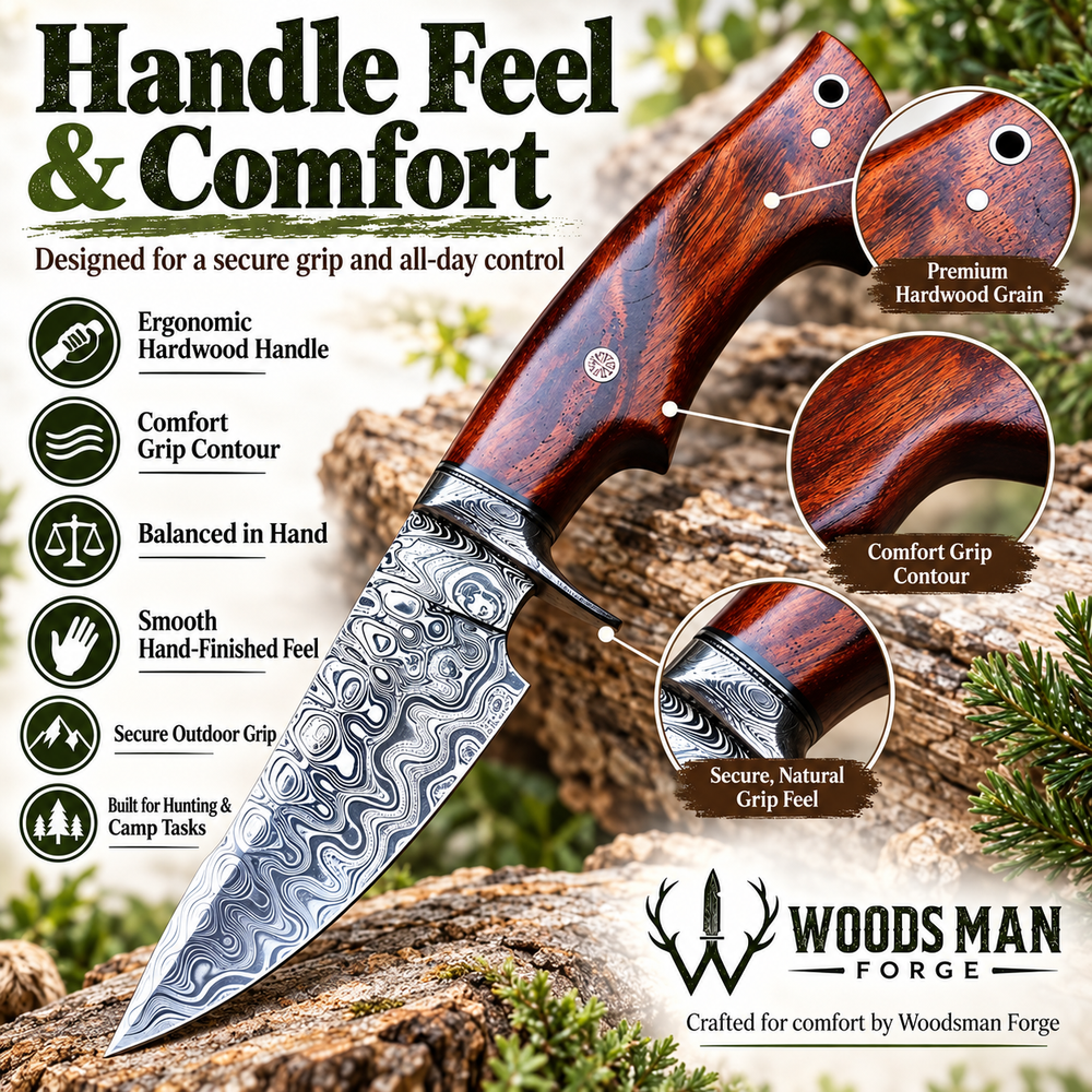 Hunting Damascus Knife Fixed Blade 10" Handmade Patented - Predator Hunter WOODSMAN FORGE