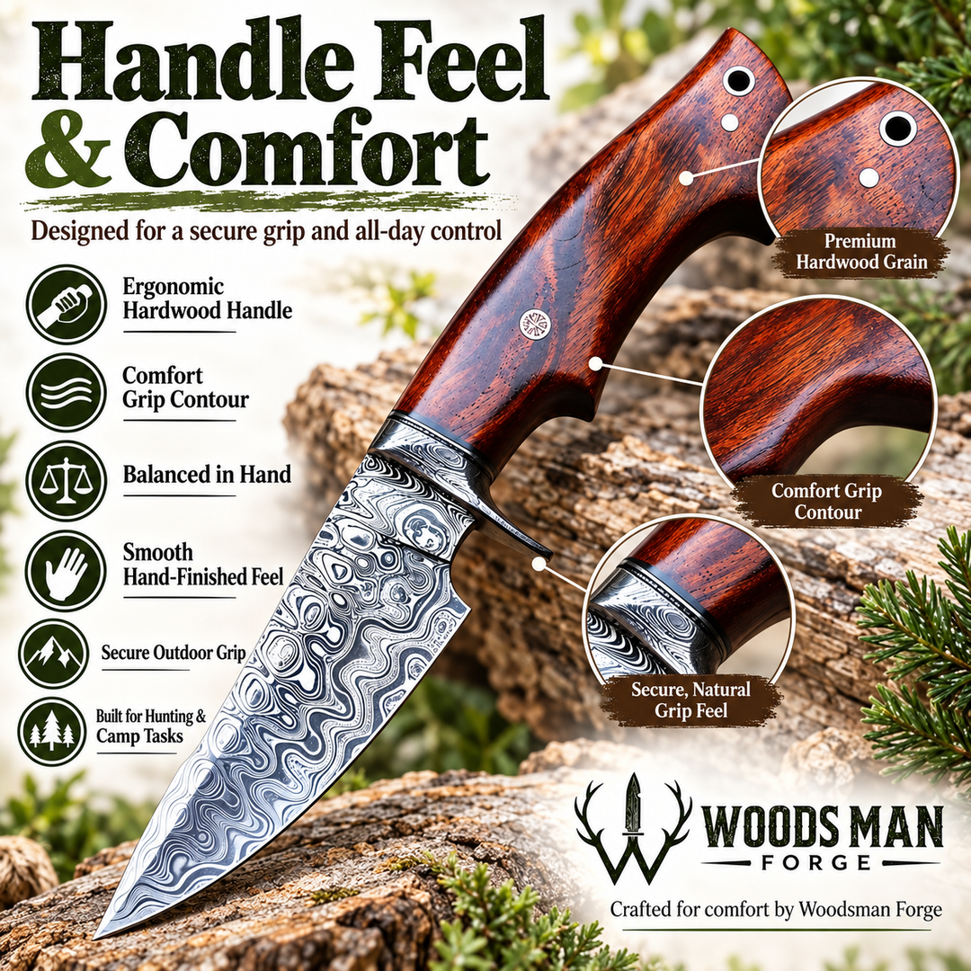 Hunting Damascus Knife Fixed Blade 10" Handmade Patented - Predator Hunter WOODSMAN FORGE