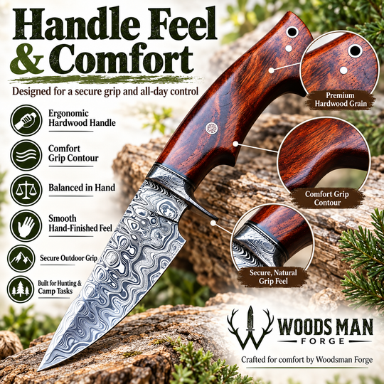 Hunting Damascus Knife Fixed Blade 10" Handmade Patented - Predator Hunter WOODSMAN FORGE